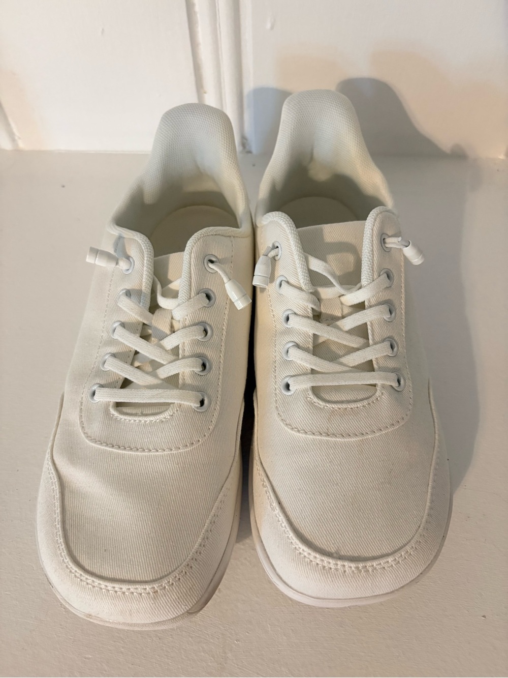 White Canvas Lace-Up Sneakers